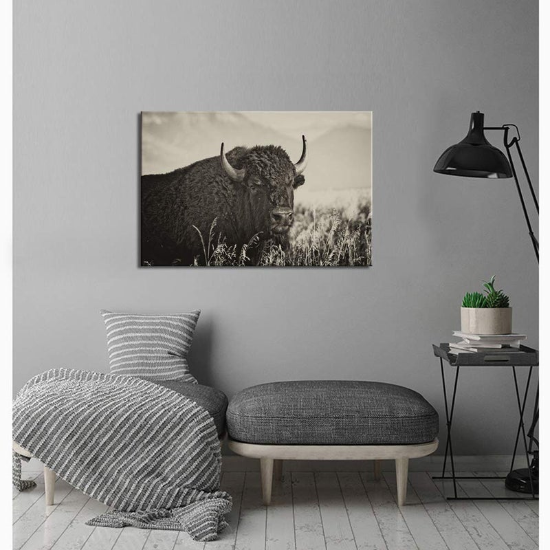 LevvArts - Animal Canvas Wall Art American Buffalo Portrait Painting on Canvas Wild Animal Artwork Sepia Photography Prints for Home Office Decoration Ready to Hang - Image 5